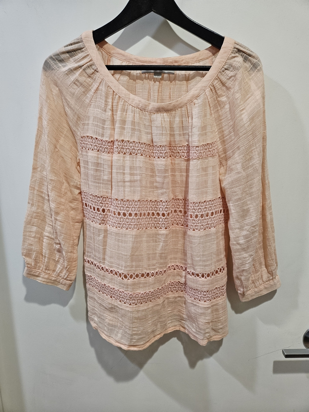 LOFT Peach Crochet-Trim Peasant Blouse